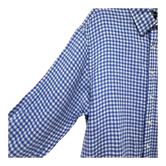 Michael Allens Shirt Mens XXL 100% Linen Blue Button Down Gingham Prep Heritage - Picture 2 of 15